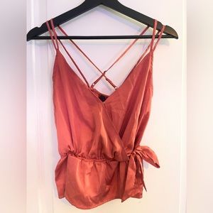 Coral tank with spaghettini straps and bow size S